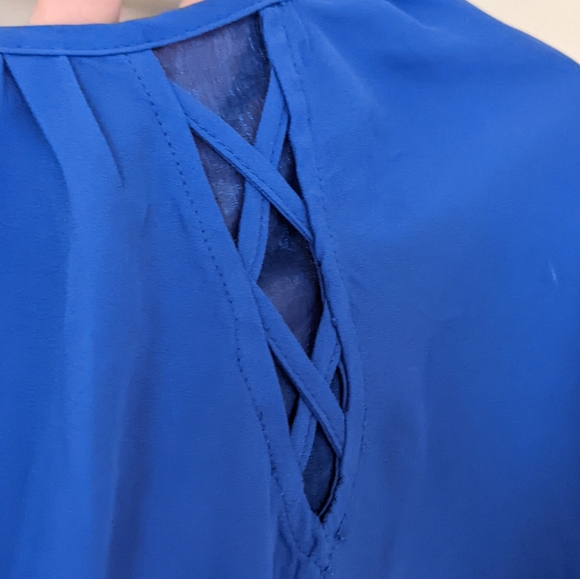 Maurices Small Cobalt Blue Top Pretty Sleeve Mesh Cutouts - Picture 7 of 8
